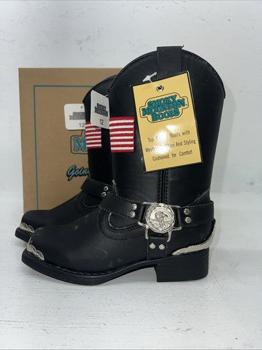 New Children’s Black Smoky Mountain Cowboy Boots. 1070C 12. 24-122