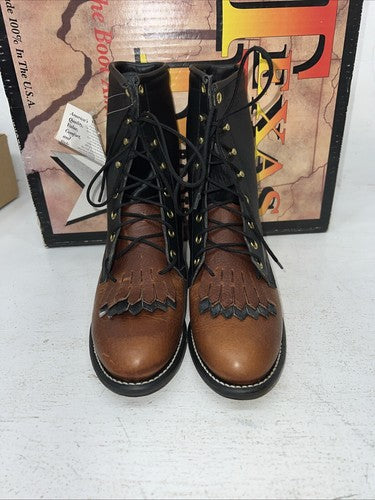 New Women’s Brown Lace Up Texas Brand Cowboy Boots. 4460 7.5 7 1/2 M. 17-73