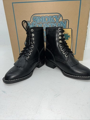 New Children’s Black Lace Up Smoky Mountain Cowboy Boots. 10. 24-38