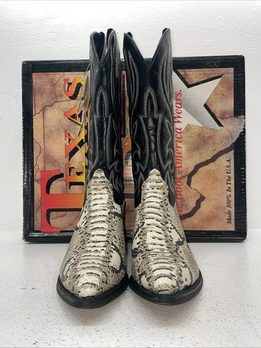 New Women’s Black Snake Skins Texas Brand Cowboy Boots. 4841 8.5 8 1/2 M. 15-27