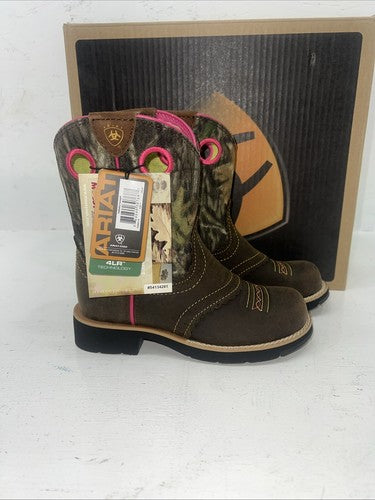 New Children’s Brown Pink Camo Ariat Cowboy Boots. 8724 1 M. 24-14