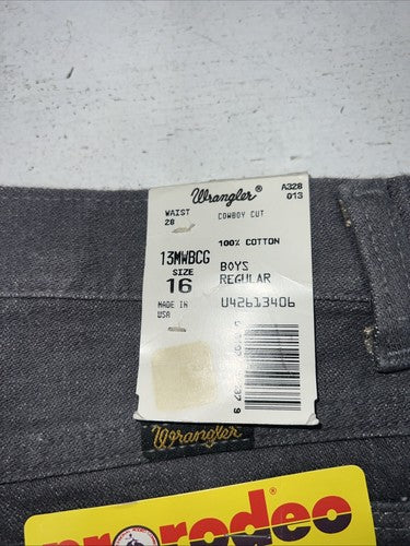 New Boys Grey Wrangler Pro Rodeo Cowboy Cut Denim Jeans. 16/28 B-33