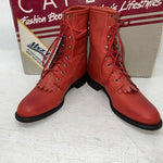 New Women’s Red Lace Up Capezio Cowboy Boots. L 503 7.5 7 1/2 M. 17-77