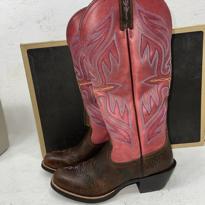 New Women’s Brown/pink Ariat Cowboy Boots. 7 B. 18-111