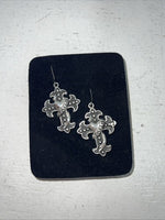 New Women’s Montana Silversmiths Silver Black Faith Cross Earrings. ER1183 A-28