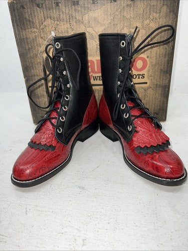 New Women’s Red Lace Up Laredo Cowboy Boots. 163 6.5 6 1/2 M. 19-125