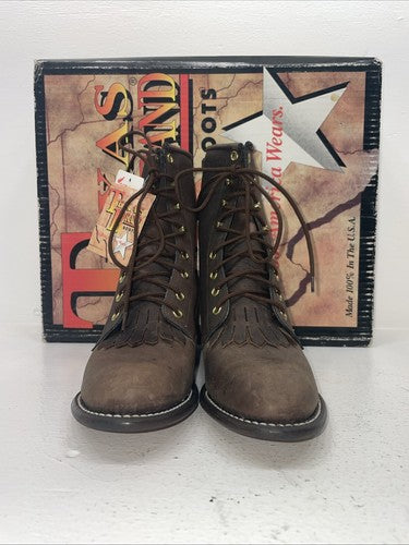 New Women’s Brown Lace Up Texas Brand Cowboy Boots. 4471 8.5 8 1/2 M. 16-96