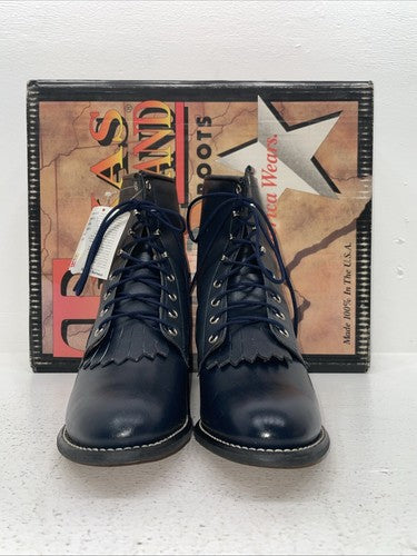 New Women’s Navy Lace Up Texas Brand Cowboy Boots. 4444 8.5 8 1/2 M. 15-28