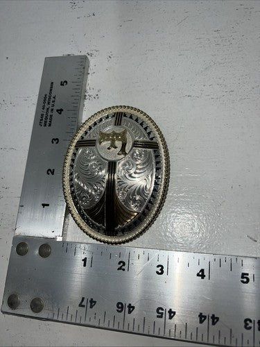 New Women’s Montana Silversmiths Gold Silver Black “F” Belt Buckle. B-5