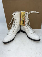 New Women’s White Lace Up Texas Brand Cowboy Boots. S 439 7 M. 18-80