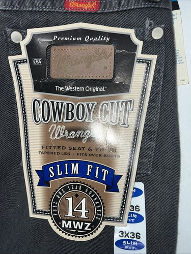 New Girls Gray Cowboy Cut Slim Fit Wrangler Denim Jeans. 3x36 G-7