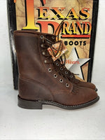 New Women’s Brown Lace Up Texas Brand Cowboy Boots. S439 5.5 5 1/2 M. 20-66