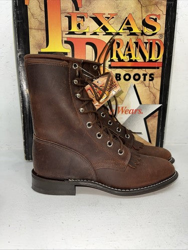 New Women’s Brown Lace Up Texas Brand Cowboy Boots. S439 5.5 5 1/2 M. 20-66