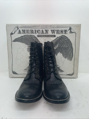 New Men’s Black Lace Up American West Cowboy Boots. 699111.5 11 1/2 E W. 9-84