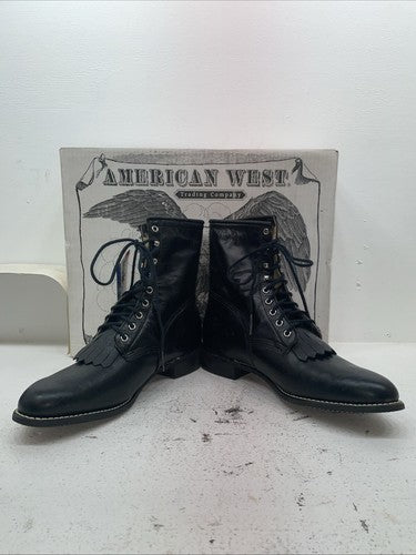 New Men’s Black Lace Up American West Cowboy Boots. 6991 13 E W. 9-27
