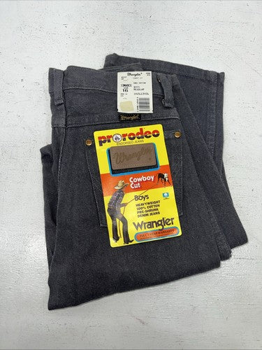 New Boys Grey Wrangler Pro Rodeo Cowboy Cut Denim Jeans. 16/28 B-33