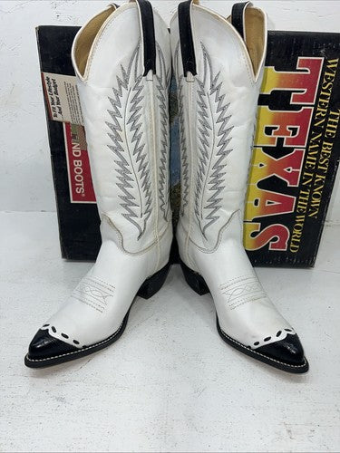 New Women’s White Texas Brand Cowboy Boots. 4627 6.5 6 1/2 M. 19-104