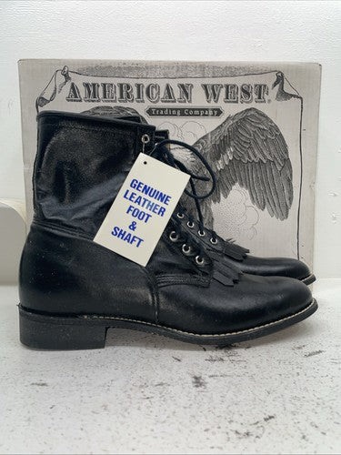 New Men’s Black Lace Up American West Cowboy Boots. 6991 13 E W. 9-27