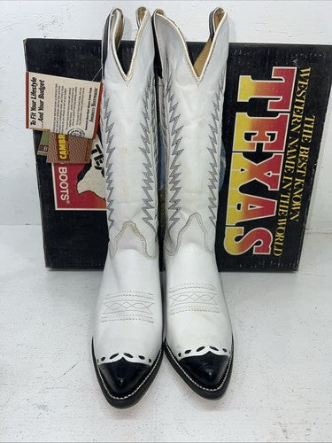 New Women’s White Texas Brand Cowboy Boots. 4627 6.5 6 1/2 M. 19-104
