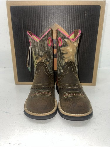 New Children’s Brown Pink Camo Ariat Cowboy Boots. 8724 1 M. 24-14
