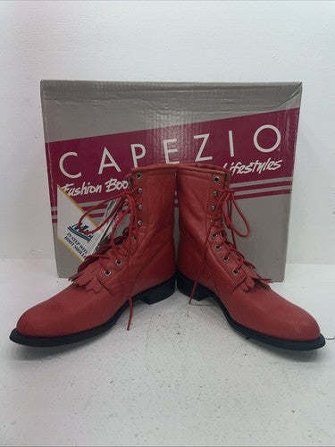 New Women’s Red Lace Up Capezio Cowboy Boots. L 503 9 M. 15-64