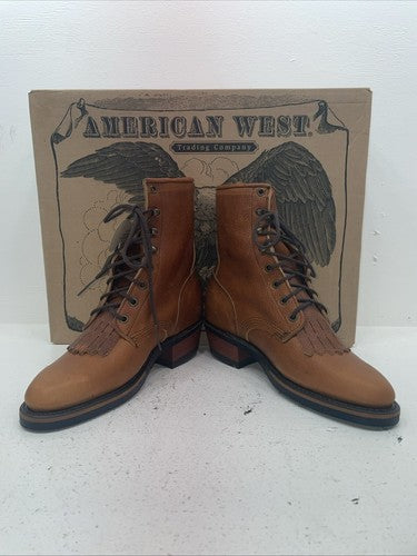 New Women’s Brown Lace Up American West Cowboy Boots. 59003 9 M. 15-69