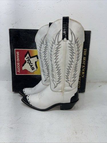New Women’s White Texas Brand Cowboy Boots. 4627 6.5 6 1/2 M. 19-104