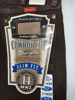 New Men’s Brown Cowboy Cut Slim Fit Wrangler Jeans. 11x32 H-5