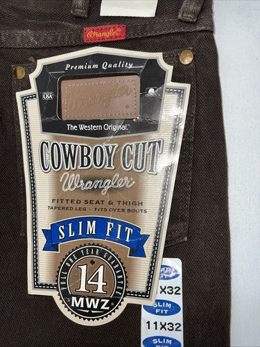 New Men’s Brown Cowboy Cut Slim Fit Wrangler Jeans. 11x32 H-5