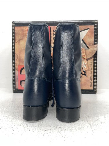 New Women’s Navy Lace Up Texas Brand Cowboy Boots. 4444 8.5 8 1/2 M. 15-28
