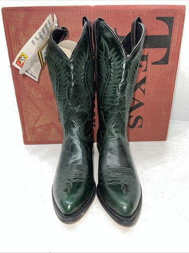 New Women’s Green Texas Brand Cowboy Boots. 4750 7.5 7 1/2 M. 17-26