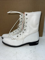 New Women’s White Lace Up Texas Brand Cowboy Boots. S 439 7 M. 18-80