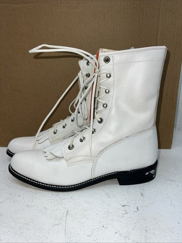 New Women’s White Lace Up Texas Brand Cowboy Boots. S 439 7 M. 18-80