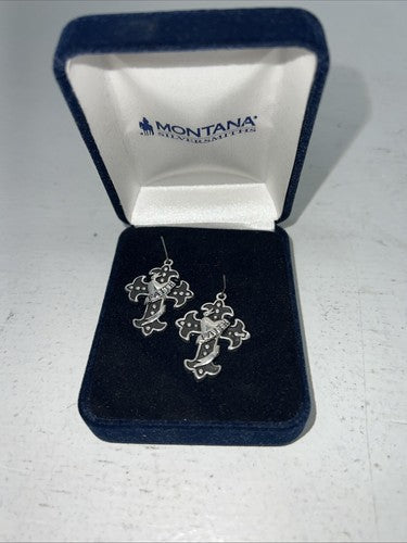 New Women’s Montana Silversmiths Silver Black Faith Cross Earrings. ER1183 A-28