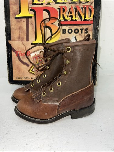 New Children’s Brown Texas Brand Lace Up Cowboy Boots. 3259 9 D. 24-42