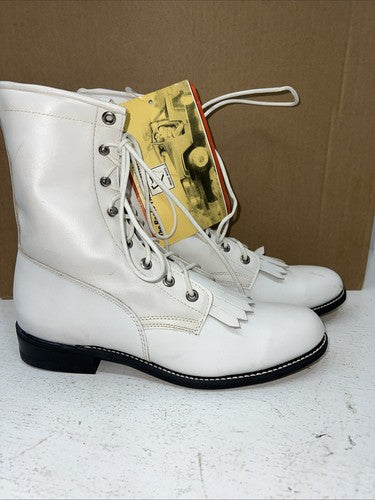 New Women’s White Lace Up Texas Brand Cowboy Boots. S 439 7 M. 18-80