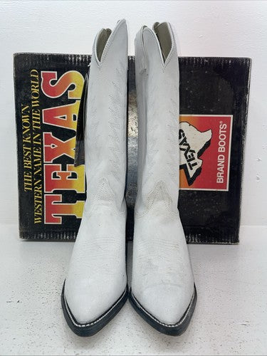 New Women’s White Texas Brand Cowboy Boots. L P198917 8.5 8 1/2 M. 15-44