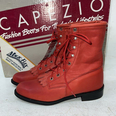 New Women’s Red Lace Up Capezio Cowboy Boots. L 503 7.5 7 1/2 M. 17-77