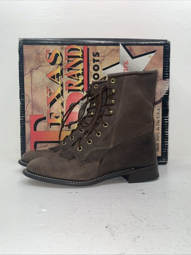 New Women’s Brown Lace Up Texas Brand Cowboy Boots. 4471 8.5 8 1/2 M. 16-96