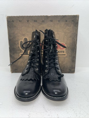 New Women’s Black Lace Up Laredo Cowboy Boots. 28-120 7.5 7 1/2 M. 16-40