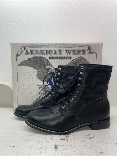 New Men’s Black Lace Up American West Cowboy Boots. 6991 13 E W. 9-27