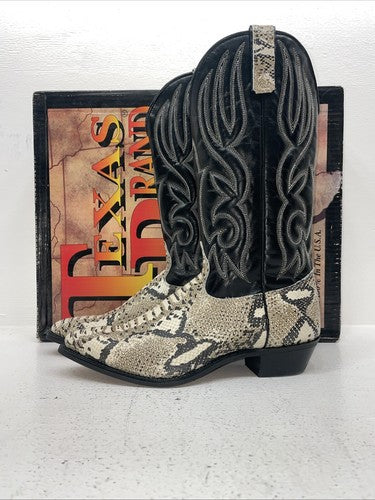 New Women’s Black Snake Skins Texas Brand Cowboy Boots. 4841 8.5 8 1/2 M. 15-27