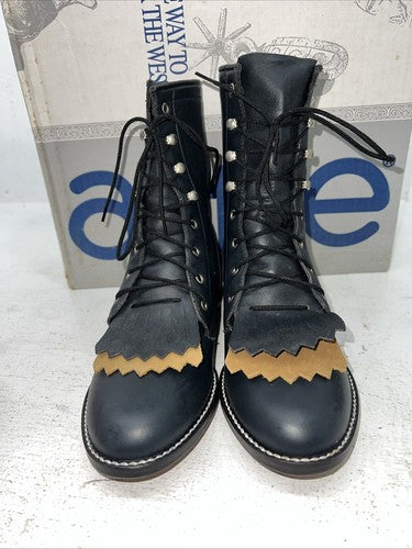 New Women’s Navy Lace Up Acme Cowboy Boots. C 4016 7 M. 18-89