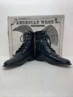 New Womens Black Lace Up American West Cowboy Boots. 5991 8.5 8 1/2 W. 15-32