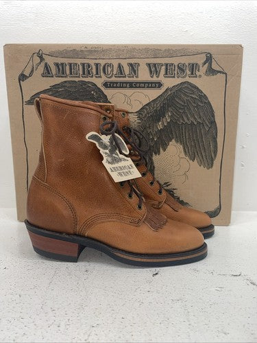 New Women’s Brown Lace Up American West Cowboy Boots. 59003 9 M. 15-69