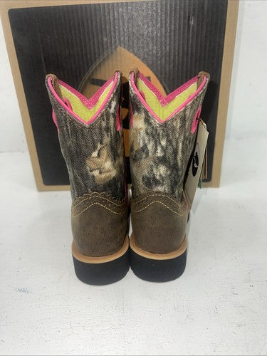 New Children’s Brown Pink Camo Ariat Cowboy Boots. 8724 1 M. 24-14