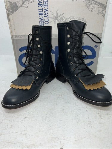 New Women’s Navy Lace Up Acme Cowboy Boots. C 4016 7 M. 18-89