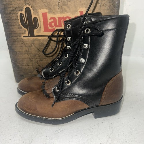 New Children’s Black And Brown Laredo Lace Up Cowboy Boots. C2872 11 D. 24-53