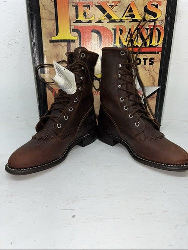 New Women’s Brown Lace Up Texas Brand Cowboy Boots. S439 5.5 5 1/2 M. 20-66