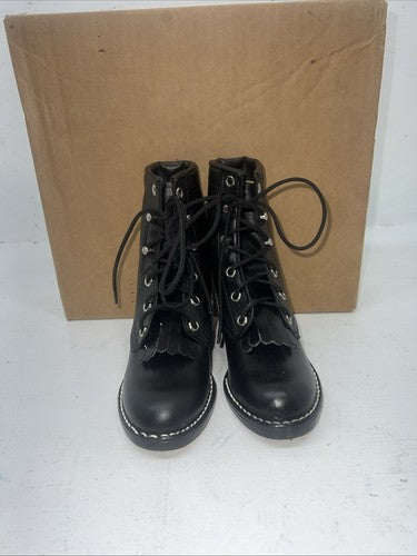 New Children’s Black Lace Up Bronco Cowboy Boots. 8.5 8 1/2 D. 24-8